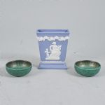 Skålar, + vas, 3 delar, Argenta & Bisquiporslin. Höjd: 3,5-15, diameter: 10 cm
